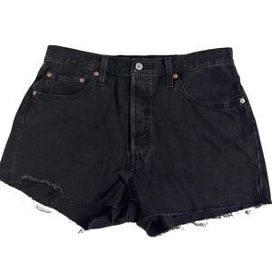 Levis 501 Women Cut Off Jean Shorts 34x3 Black Denim Button Fly Classic Boho